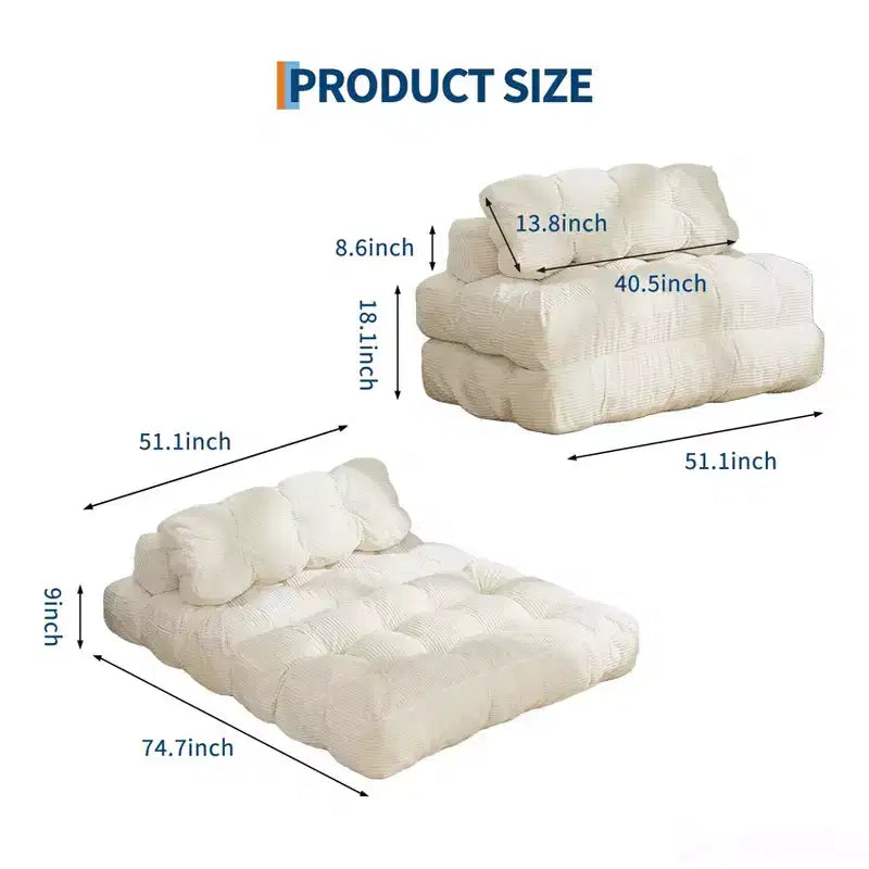 COZONY Canapé-lit pliant 3 en 1, chaise de sol pliable avec oreiller, futon de sol en velours côtelé, lit pliant en mousse déchiquetée pour salon/chambre à coucher