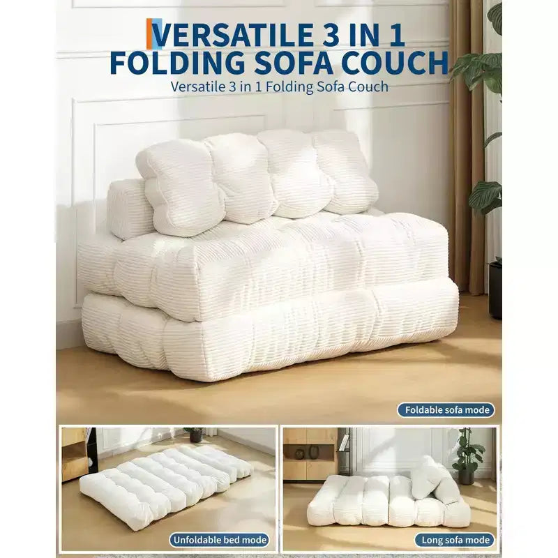COZONY Canapé-lit pliant 3 en 1, chaise de sol pliable avec oreiller, futon de sol en velours côtelé, lit pliant en mousse déchiquetée pour salon/chambre à coucher