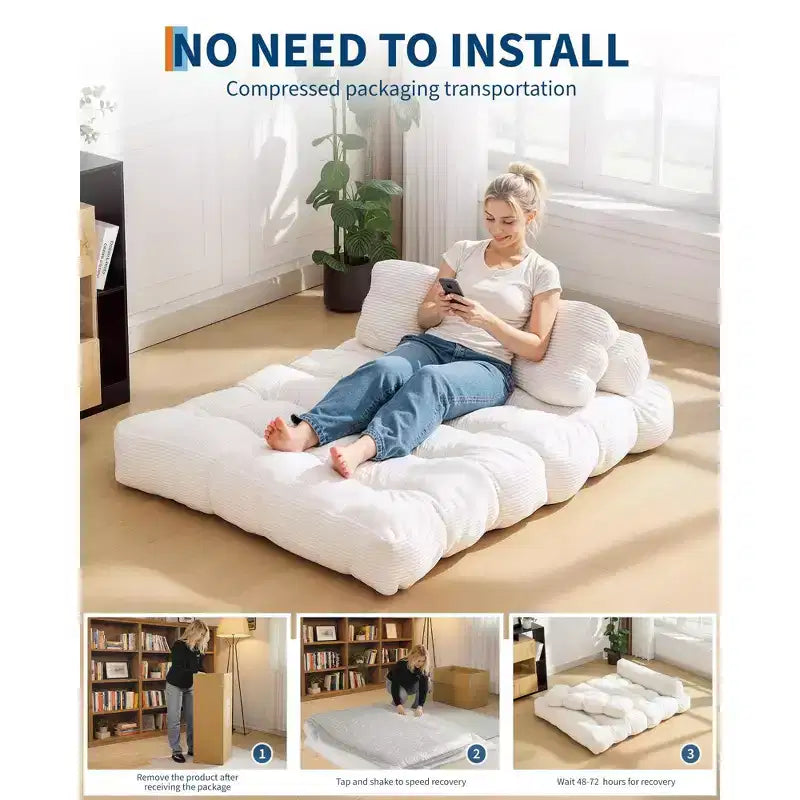 COZONY Canapé-lit pliant 3 en 1, chaise de sol pliable avec oreiller, futon de sol en velours côtelé, lit pliant en mousse déchiquetée pour salon/chambre à coucher