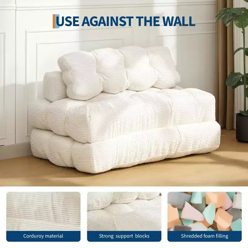 COZONY Canapé-lit pliant 3 en 1, chaise de sol pliable avec oreiller, futon de sol en velours côtelé, lit pliant en mousse déchiquetée pour salon/chambre à coucher
