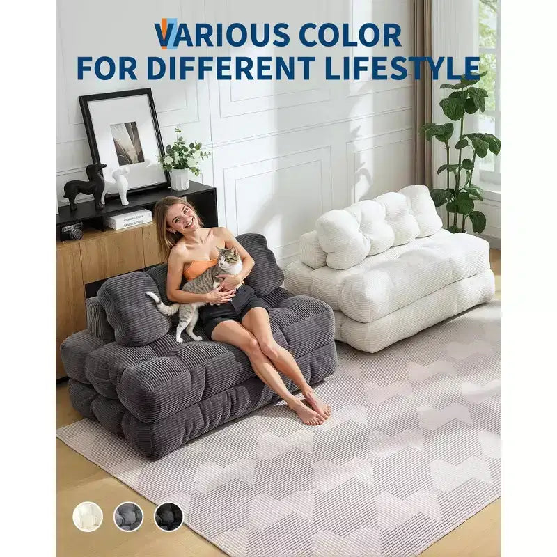 COZONY Canapé-lit pliant 3 en 1, chaise de sol pliable avec oreiller, futon de sol en velours côtelé, lit pliant en mousse déchiquetée pour salon/chambre à coucher