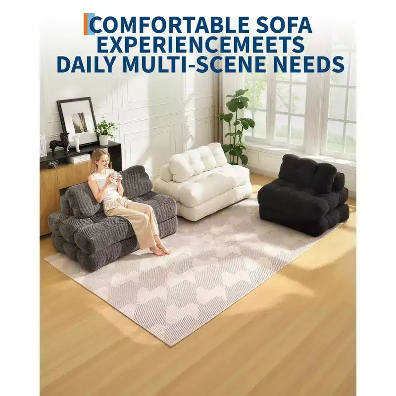 COZONY Canapé-lit pliant 3 en 1, chaise de sol pliable avec oreiller, futon de sol en velours côtelé, lit pliant en mousse déchiquetée pour salon/chambre à coucher