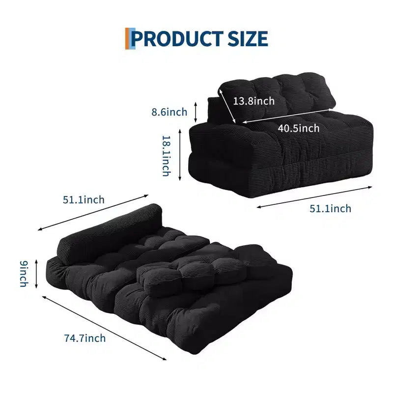 COZONY Canapé-lit pliant 3 en 1, chaise de sol pliable avec oreiller, futon de sol en velours côtelé, lit pliant en mousse déchiquetée pour salon/chambre à coucher