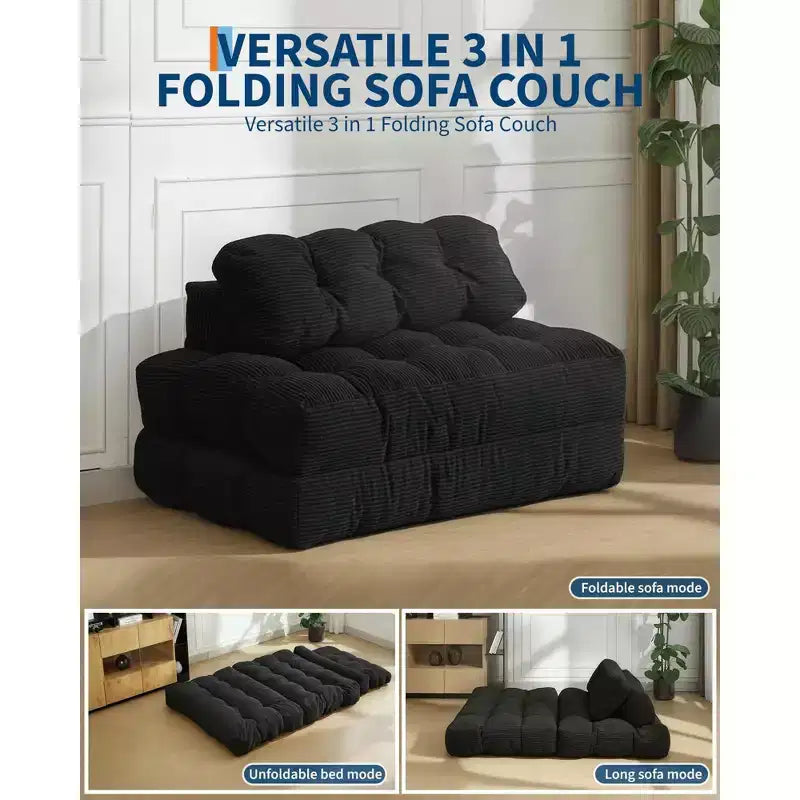 COZONY Canapé-lit pliant 3 en 1, chaise de sol pliable avec oreiller, futon de sol en velours côtelé, lit pliant en mousse déchiquetée pour salon/chambre à coucher