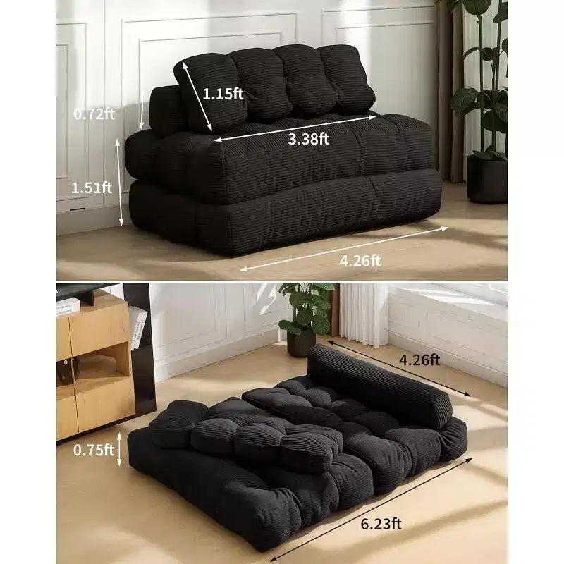 COZONY Canapé-lit pliant 3 en 1, chaise de sol pliable avec oreiller, futon de sol en velours côtelé, lit pliant en mousse déchiquetée pour salon/chambre à coucher