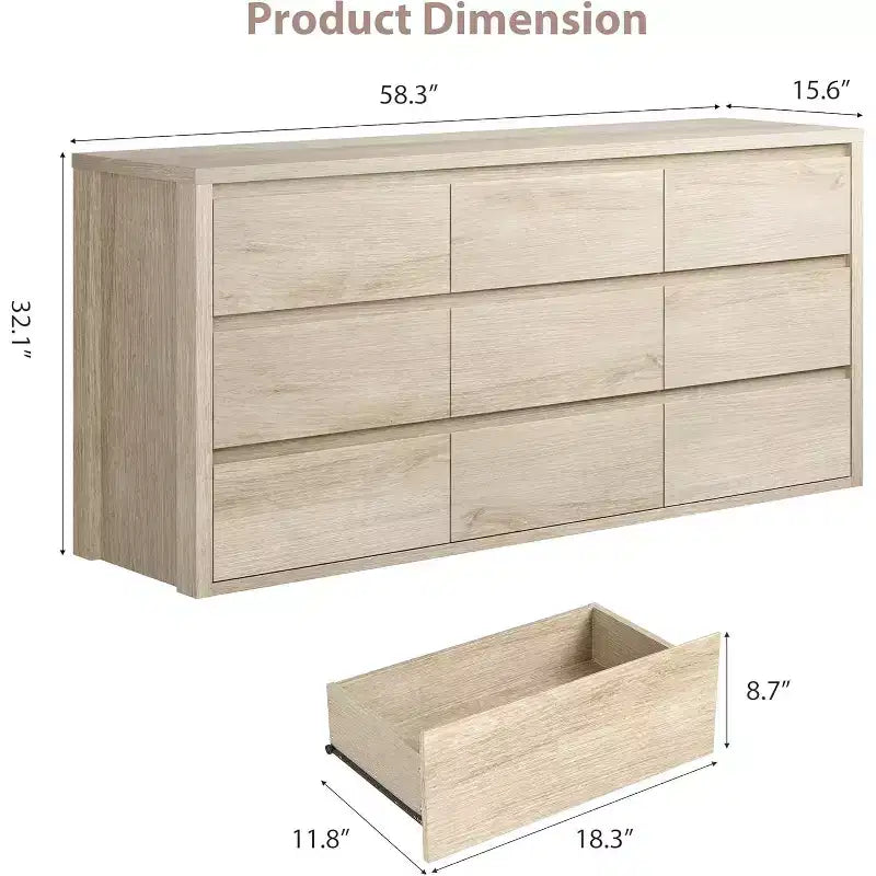 Commode à 9 tiroirs pour chambre à coucher, grande commode moderne, grand organisateur de rangement en bois pour salon, couloir, entrée