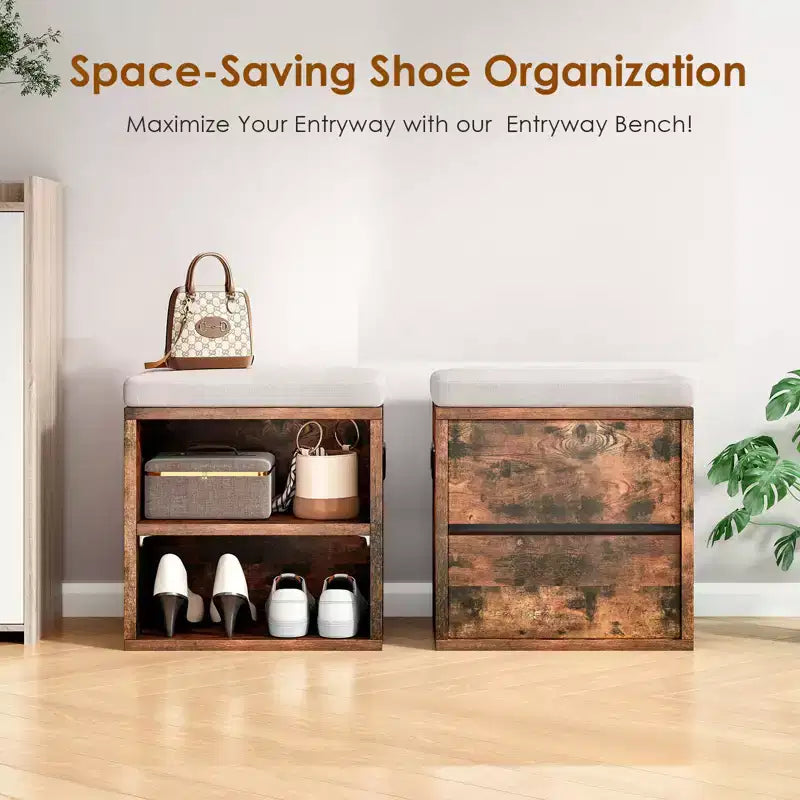 Banc de rangement pour chaussures Okak moderne avec cadre en bois et siège rembourré doux, petit banc d'appoint pour l'entrée, la chambre