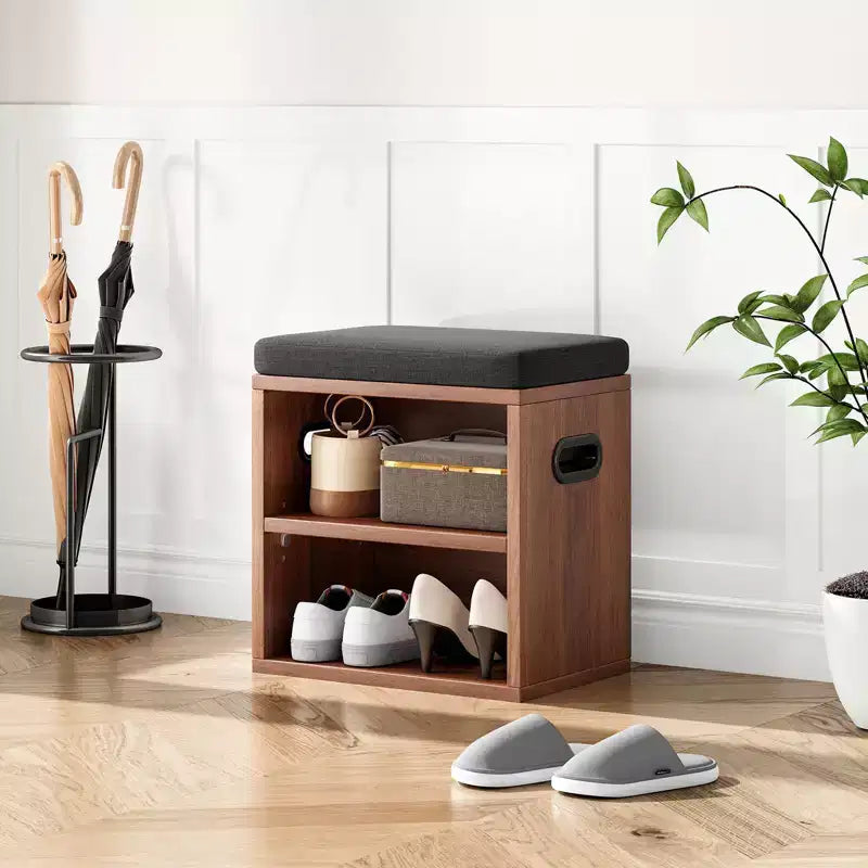 Banc de rangement pour chaussures Okak moderne avec cadre en bois et siège rembourré doux, petit banc d'appoint pour l'entrée, la chambre