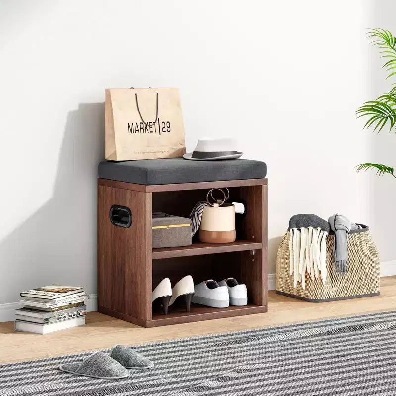 Banc de rangement pour chaussures Okak moderne avec cadre en bois et siège rembourré doux, petit banc d'appoint pour l'entrée, la chambre