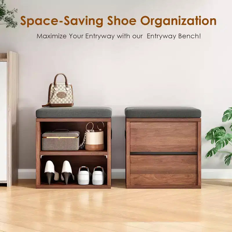 Banc de rangement pour chaussures Okak moderne avec cadre en bois et siège rembourré doux, petit banc d'appoint pour l'entrée, la chambre