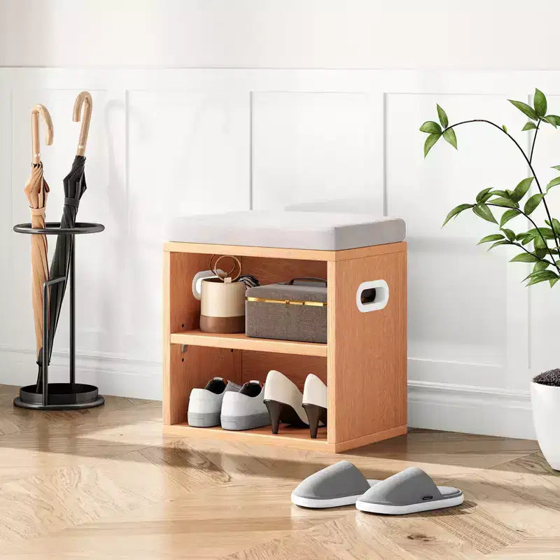 Banc de rangement pour chaussures Okak moderne avec cadre en bois et siège rembourré doux, petit banc d'appoint pour l'entrée, la chambre
