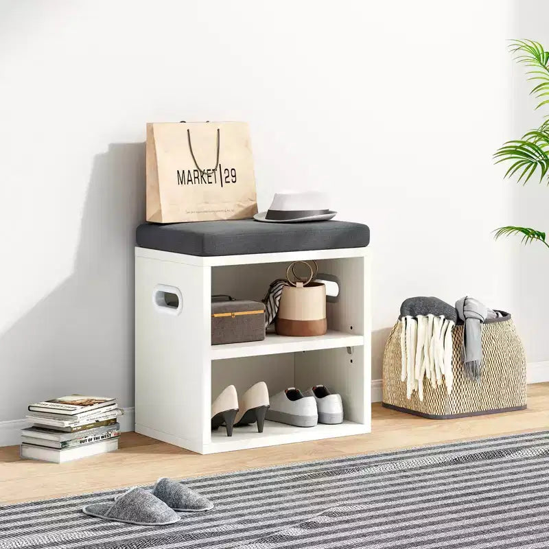 Banc de rangement pour chaussures Okak moderne avec cadre en bois et siège rembourré doux, petit banc d'appoint pour l'entrée, la chambre