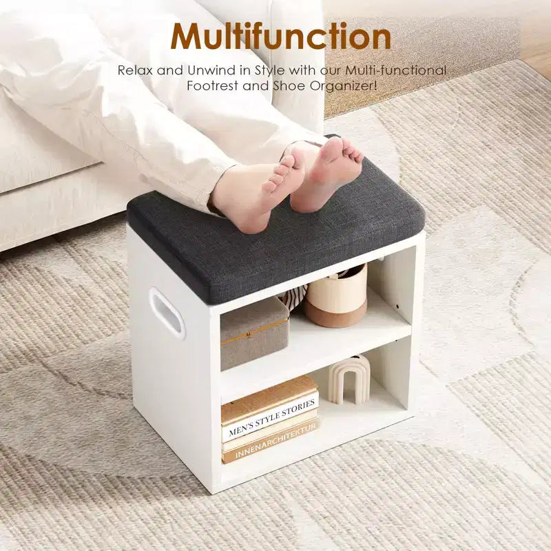 Banc de rangement pour chaussures Okak moderne avec cadre en bois et siège rembourré doux, petit banc d'appoint pour l'entrée, la chambre