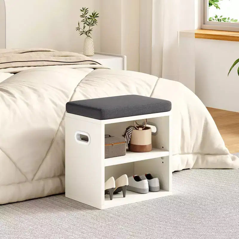 Banc de rangement pour chaussures Okak moderne avec cadre en bois et siège rembourré doux, petit banc d'appoint pour l'entrée, la chambre