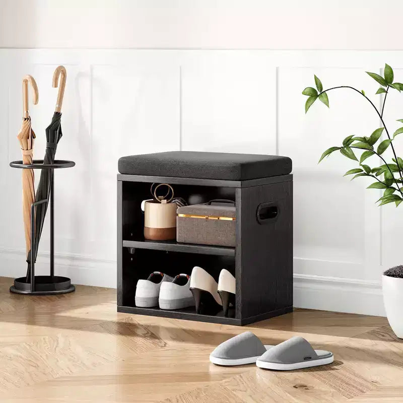 Banc de rangement pour chaussures Okak moderne avec cadre en bois et siège rembourré doux, petit banc d'appoint pour l'entrée, la chambre