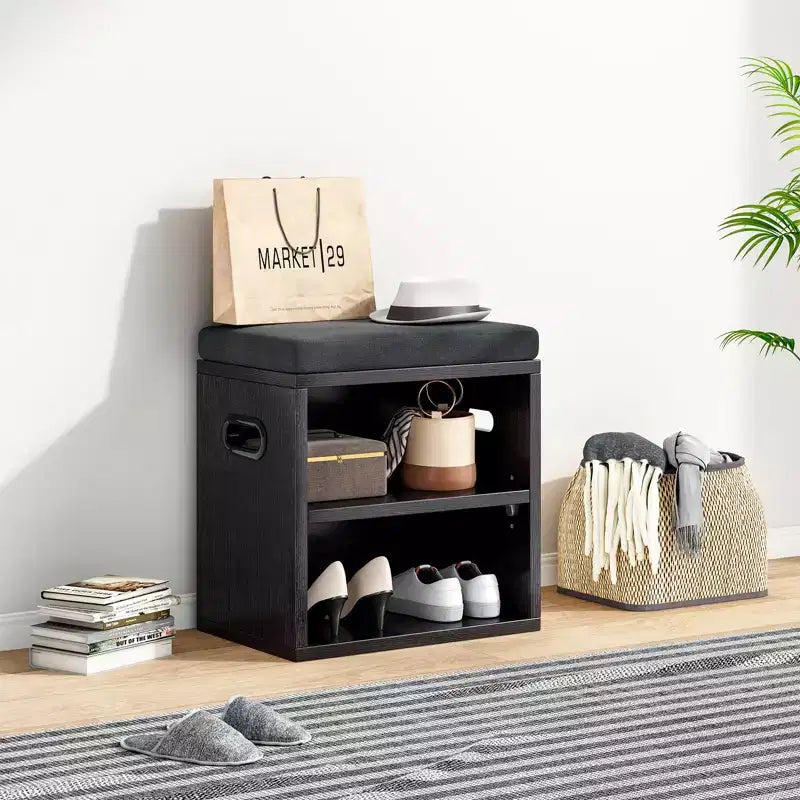Banc de rangement pour chaussures Okak moderne avec cadre en bois et siège rembourré doux, petit banc d'appoint pour l'entrée, la chambre