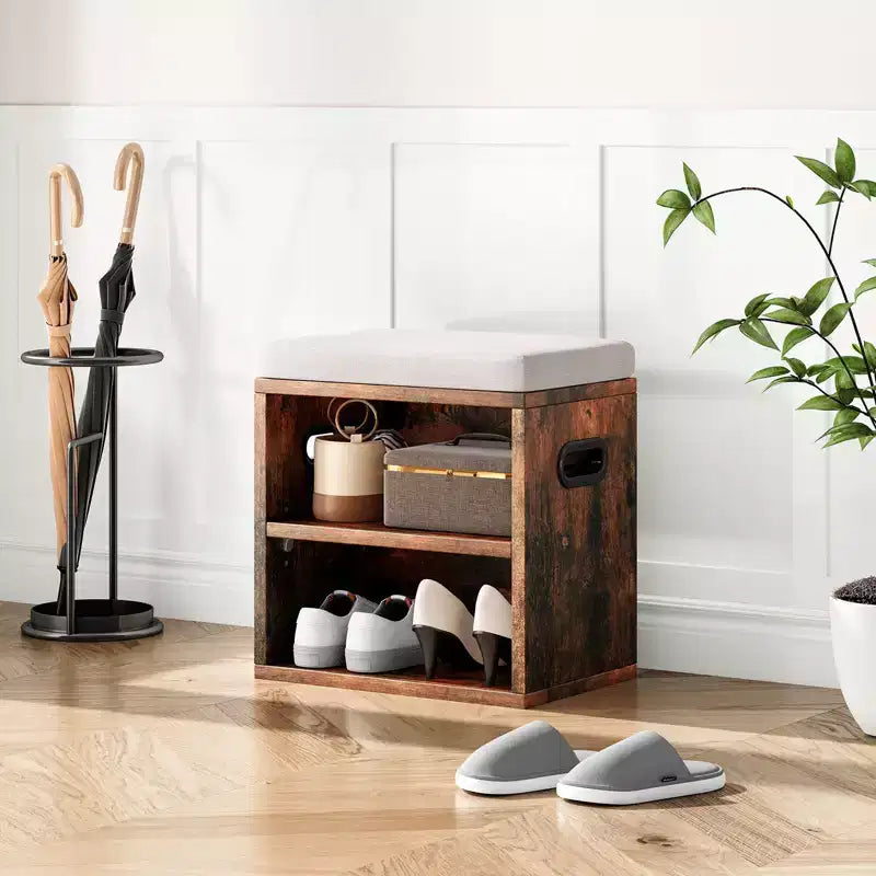 Banc de rangement pour chaussures Okak moderne avec cadre en bois et siège rembourré doux, petit banc d'appoint pour l'entrée, la chambre