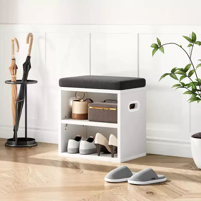 Banc de rangement pour chaussures Okak moderne avec cadre en bois et siège rembourré doux, petit banc d'appoint pour l'entrée, la chambre