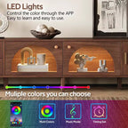 Meuble TV de 86 po pour téléviseurs jusqu'à 90 po, console TV de centre de divertissement moderne avec lumières LED contrôlées par application, marron foncé - ModernLuxe