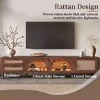 Meuble TV de 86 po pour téléviseurs jusqu'à 90 po, console TV de centre de divertissement moderne avec lumières LED contrôlées par application, marron foncé - ModernLuxe