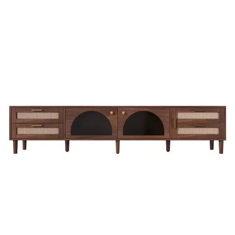 Meuble TV de 86 po pour téléviseurs jusqu'à 90 po, console TV de centre de divertissement moderne avec lumières LED contrôlées par application, marron foncé - ModernLuxe
