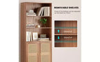 TUYOHW Étagère haute de ferme à 5 niveaux, bibliothèque de rangement multifonction avec portes en rotin, étagères de présentation pour chambre à coucher, salon