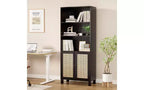 TUYOHW Étagère haute de ferme à 5 niveaux, bibliothèque de rangement multifonction avec portes en rotin, étagères de présentation pour chambre à coucher, salon