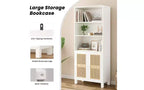 TUYOHW Étagère haute de ferme à 5 niveaux, bibliothèque de rangement multifonction avec portes en rotin, étagères de présentation pour chambre à coucher, salon