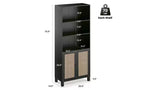 TUYOHW Étagère haute de ferme à 5 niveaux, bibliothèque de rangement multifonction avec portes en rotin, étagères de présentation pour chambre à coucher, salon