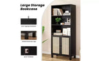 TUYOHW Étagère haute de ferme à 5 niveaux, bibliothèque de rangement multifonction avec portes en rotin, étagères de présentation pour chambre à coucher, salon