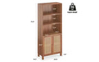 TUYOHW Étagère haute de ferme à 5 niveaux, bibliothèque de rangement multifonction avec portes en rotin, étagères de présentation pour chambre à coucher, salon