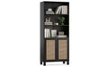 TUYOHW Étagère haute de ferme à 5 niveaux, bibliothèque de rangement multifonction avec portes en rotin, étagères de présentation pour chambre à coucher, salon