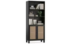 TUYOHW Étagère haute de ferme à 5 niveaux, bibliothèque de rangement multifonction avec portes en rotin, étagères de présentation pour chambre à coucher, salon