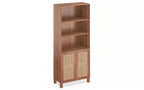 TUYOHW Étagère haute de ferme à 5 niveaux, bibliothèque de rangement multifonction avec portes en rotin, étagères de présentation pour chambre à coucher, salon