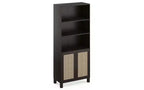 TUYOHW Étagère haute de ferme à 5 niveaux, bibliothèque de rangement multifonction avec portes en rotin, étagères de présentation pour chambre à coucher, salon