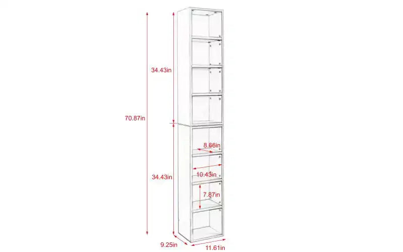 TUYOHW Étagère haute à 8 niveaux, meuble de rangement étroit en cubes, étagère de présentation avec étagères réglables, bibliothèques verticales pour salon, bureau