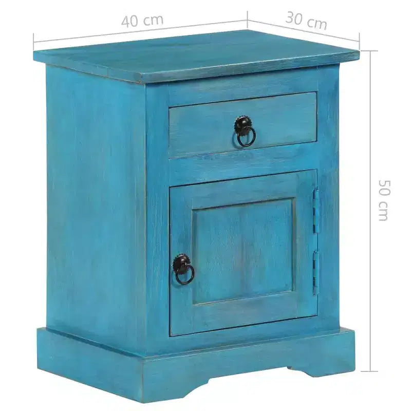 vidaXL Table de chevet - Table de nuit avec rangement - Bois de manguier massif - Bleu - 15,7x11,8x19,7 - Style vintage - Chambre/Bureau/Salon