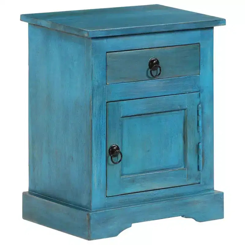 vidaXL Table de chevet - Table de nuit avec rangement - Bois de manguier massif - Bleu - 15,7x11,8x19,7 - Style vintage - Chambre/Bureau/Salon