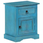 vidaXL Table de chevet - Table de nuit avec rangement - Bois de manguier massif - Bleu - 15,7x11,8x19,7 - Style vintage - Chambre/Bureau/Salon