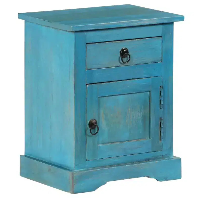 vidaXL Table de chevet - Table de nuit avec rangement - Bois de manguier massif - Bleu - 15,7x11,8x19,7 - Style vintage - Chambre/Bureau/Salon