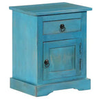 vidaXL Table de chevet - Table de nuit avec rangement - Bois de manguier massif - Bleu - 15,7x11,8x19,7 - Style vintage - Chambre/Bureau/Salon