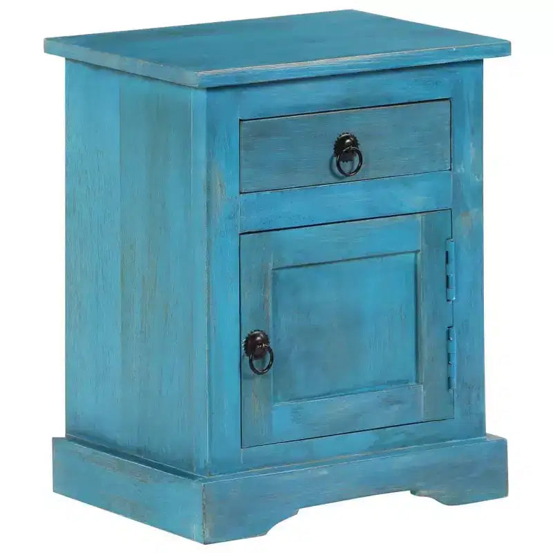 vidaXL Table de chevet - Table de nuit avec rangement - Bois de manguier massif - Bleu - 15,7x11,8x19,7 - Style vintage - Chambre/Bureau/Salon