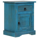 vidaXL Table de chevet - Table de nuit avec rangement - Bois de manguier massif - Bleu - 15,7x11,8x19,7 - Style vintage - Chambre/Bureau/Salon