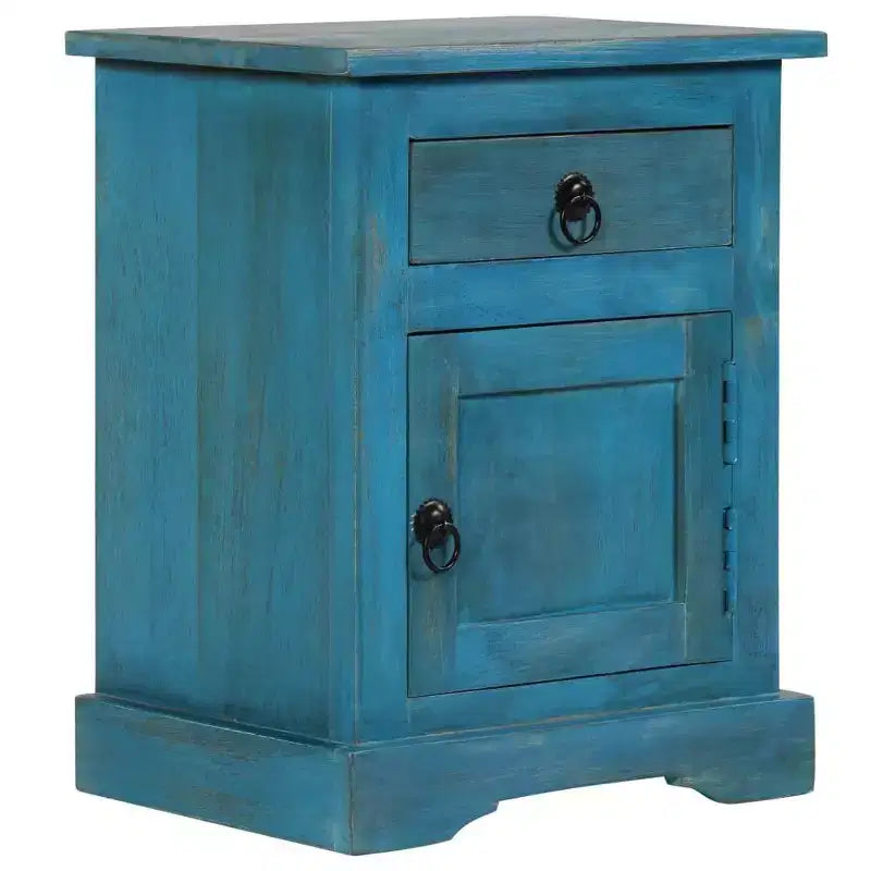 vidaXL Table de chevet - Table de nuit avec rangement - Bois de manguier massif - Bleu - 15,7x11,8x19,7 - Style vintage - Chambre/Bureau/Salon