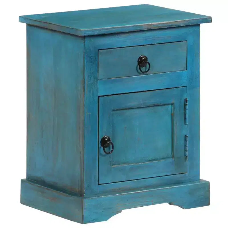 vidaXL Table de chevet - Table de nuit avec rangement - Bois de manguier massif - Bleu - 15,7x11,8x19,7 - Style vintage - Chambre/Bureau/Salon