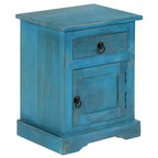 vidaXL Table de chevet - Table de nuit avec rangement - Bois de manguier massif - Bleu - 15,7x11,8x19,7 - Style vintage - Chambre/Bureau/Salon