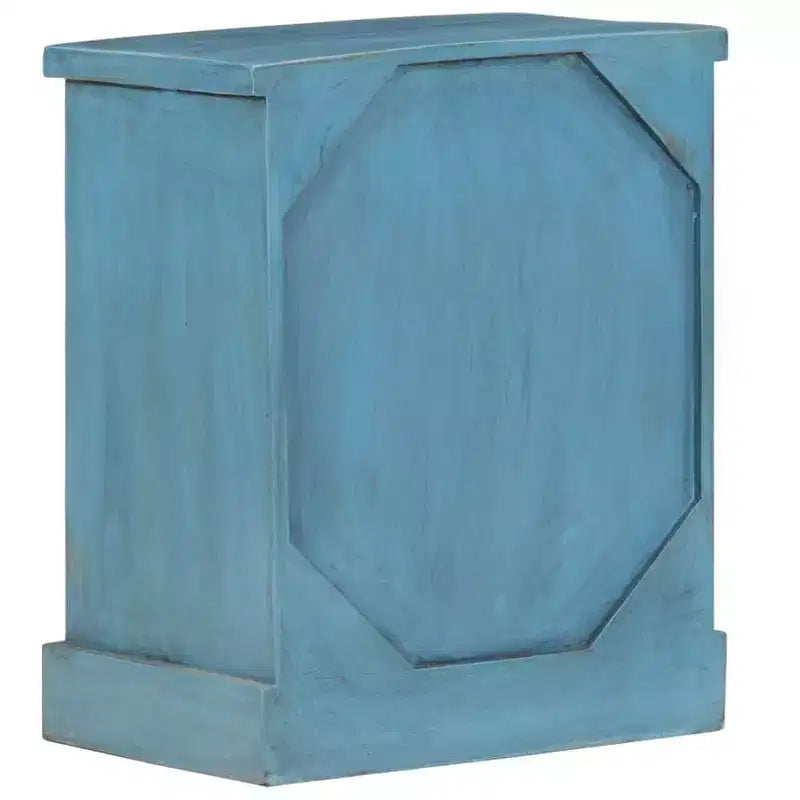 vidaXL Table de chevet - Table de nuit avec rangement - Bois de manguier massif - Bleu - 15,7x11,8x19,7 - Style vintage - Chambre/Bureau/Salon