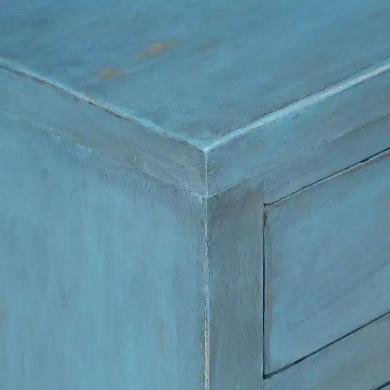 vidaXL Table de chevet - Table de nuit avec rangement - Bois de manguier massif - Bleu - 15,7x11,8x19,7 - Style vintage - Chambre/Bureau/Salon