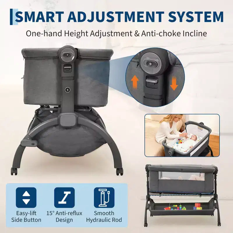 Moïse pour bébé, cododo 3 en 1 réglable avec roulettes et moustiquaire, moïse portable de chevet pour nouveau-né et tout-petit, utilisation à domicile