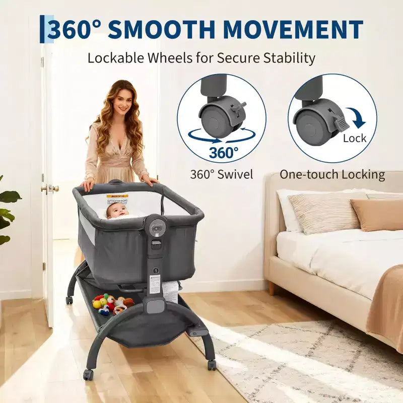 Moïse pour bébé, cododo 3 en 1 réglable avec roulettes et moustiquaire, moïse portable de chevet pour nouveau-né et tout-petit, utilisation à domicile
